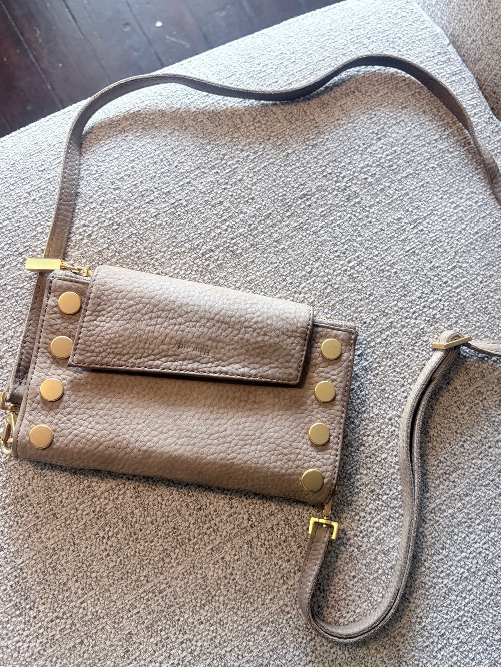 Hammitt Taupe Leather Crossbody with Gold Studs